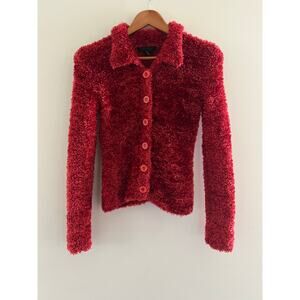 Radzoli Teddy Bear Plush Soft Jacket Stretchy Red Button Up Size Medium JL